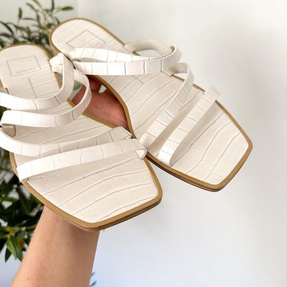 Dolce Vita Strappy Slip On Square Toe Casual Flat Sandals White 8.5 - Picture 4 of 6